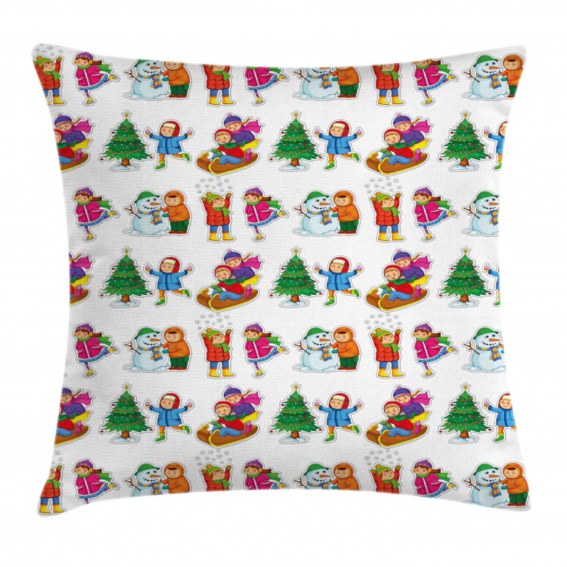 Kids in Seasonal Clothes Pillow Cover