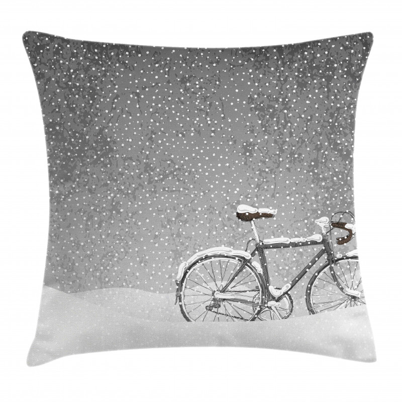 Bicycle Snow Calm Scene Pillow Cover