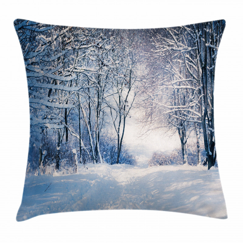 Alley in Snowy Forest Pillow Cover