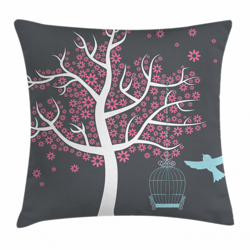 Tree Bitd Cage Leaves Pillow Cover