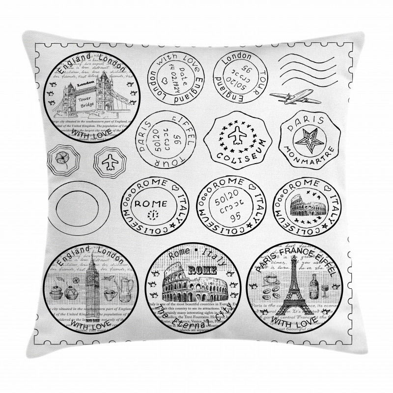 Stamps Famous Landmarks Pillow Cover