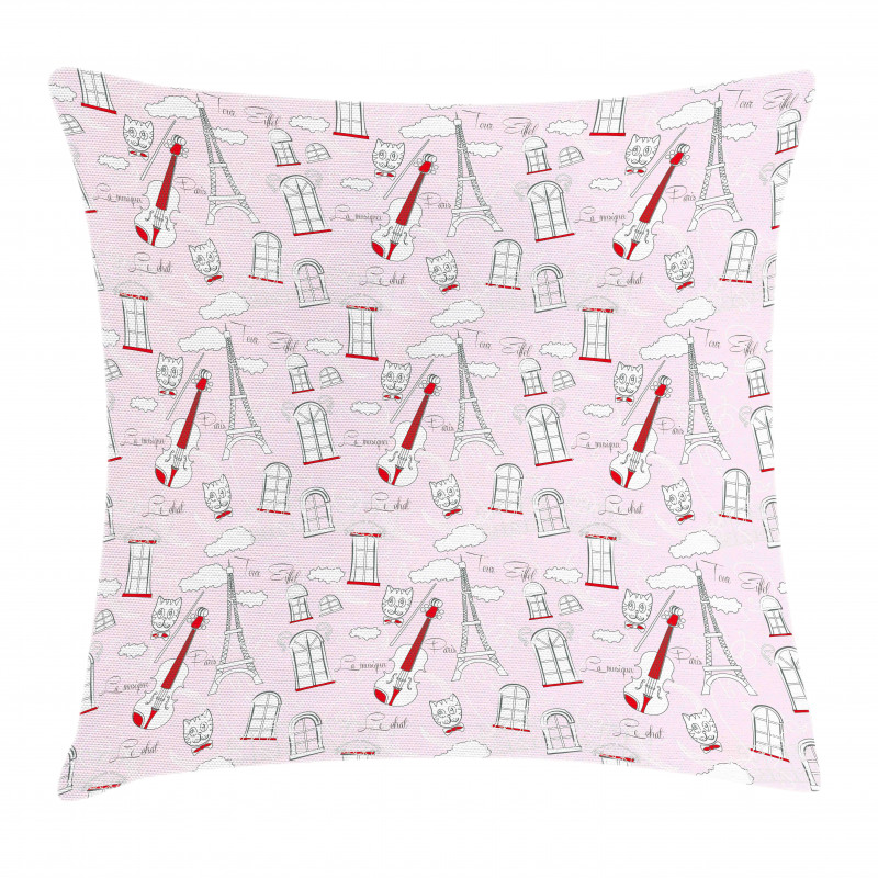 Violin Eiffel Cat Bow Tie Pillow Cover