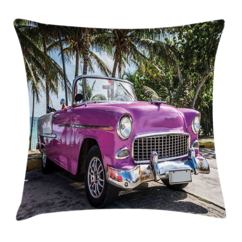 Cabriolet Parked on Beach Pillow Cover