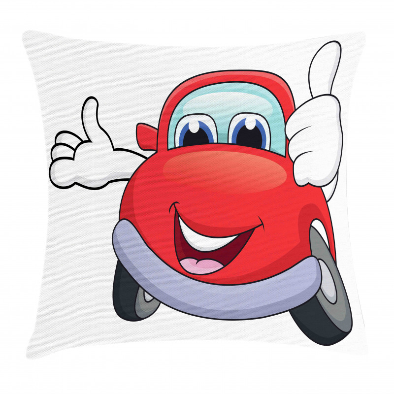 Cartoon Red Vehicle Happy Pillow Cover