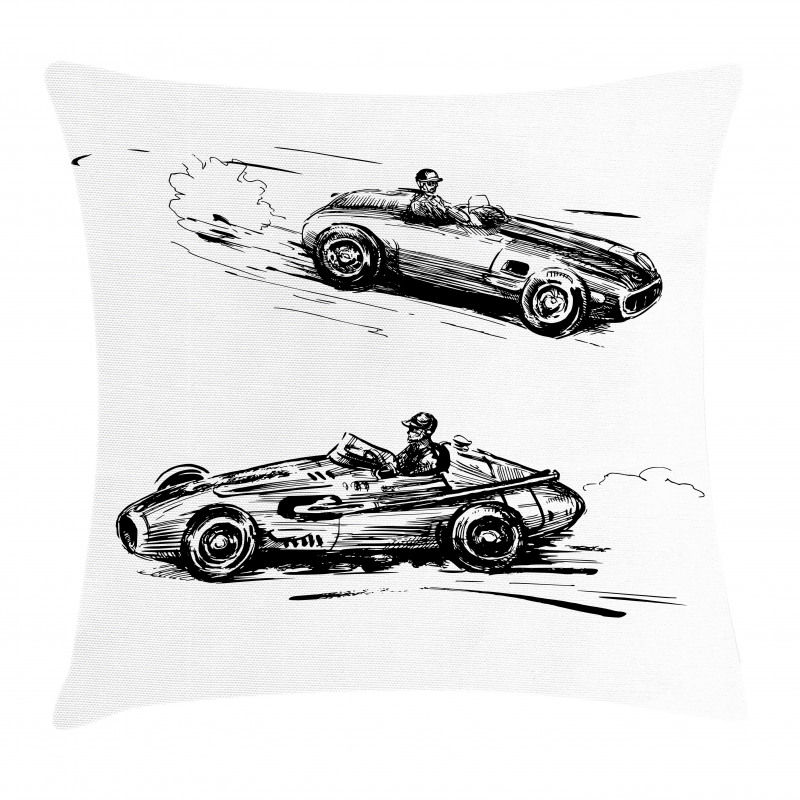Racing Vehicles Sketch Pillow Cover