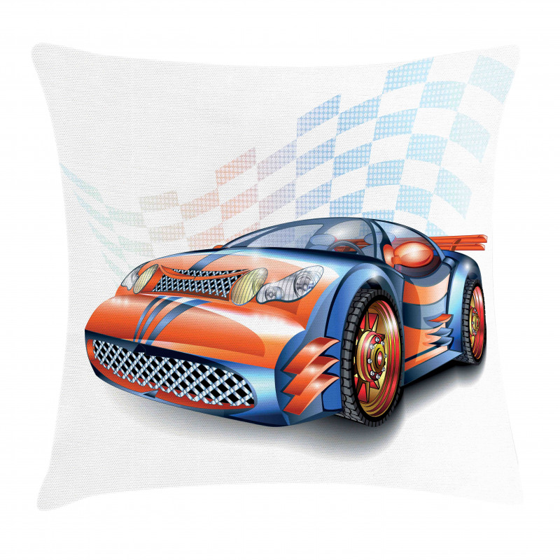 Cartoon Style Race Car Pillow Cover