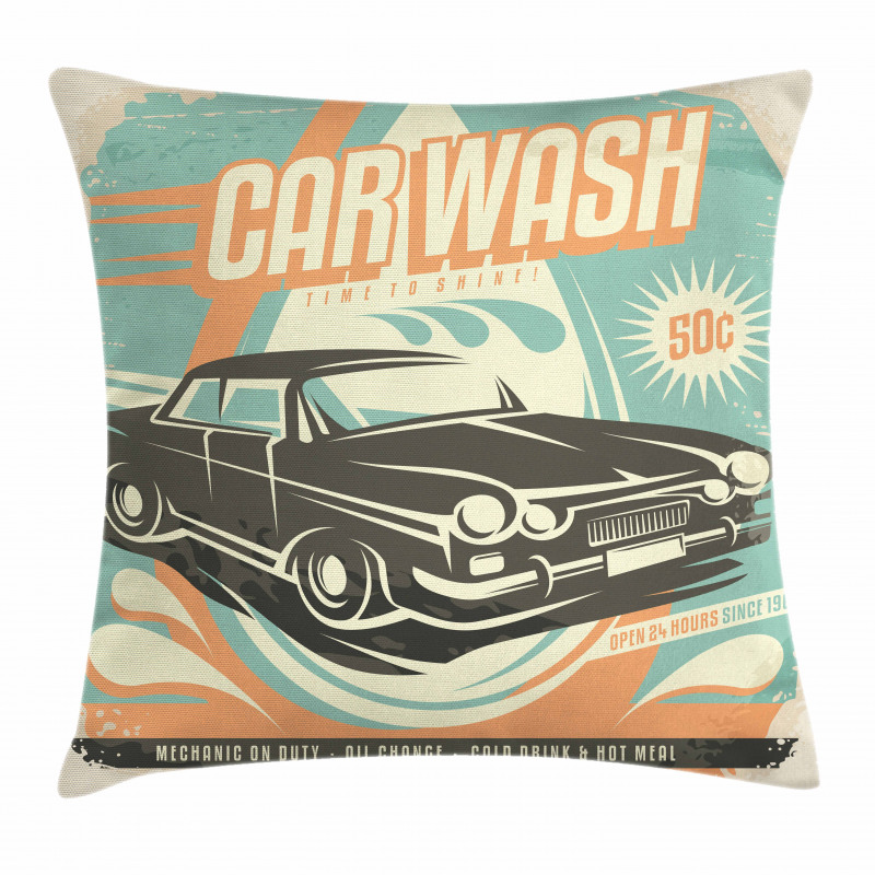 Retro Car Wash Poster Pillow Cover