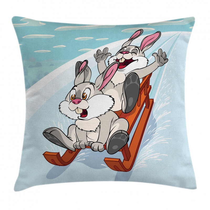 Winter Wooden Sled Cartoon Pillow Cover