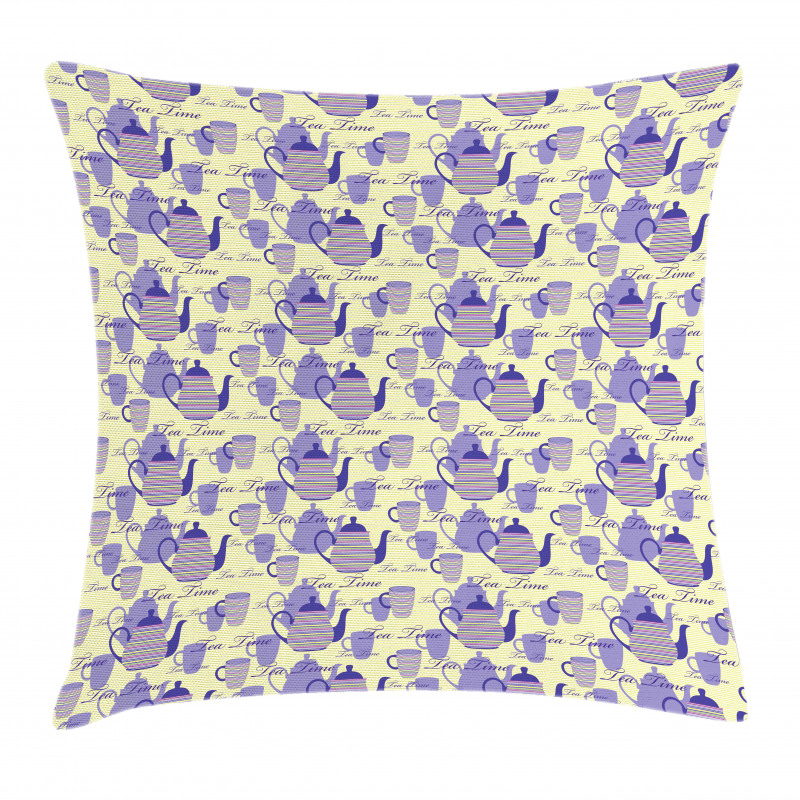 Striped Teapots Cups Pillow Cover