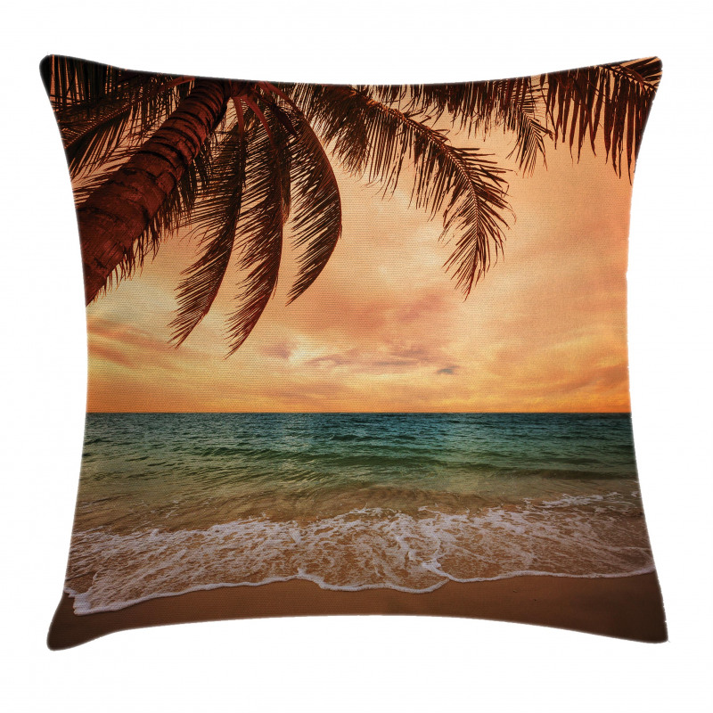 Exotic Seascape with Palm Pillow Cover