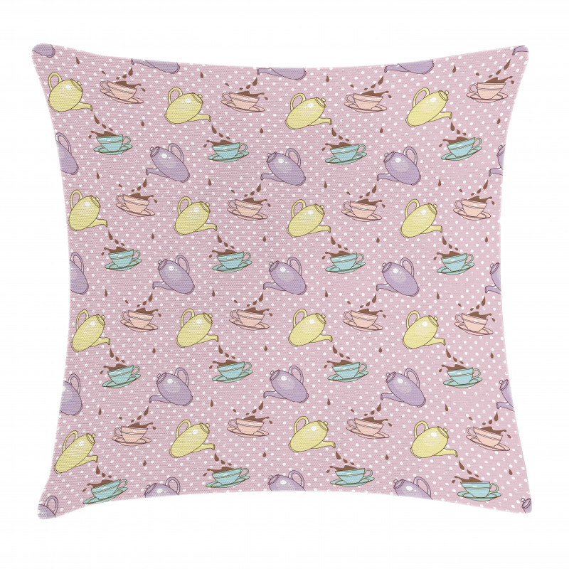 Polka Dotted Pot Cups Pillow Cover