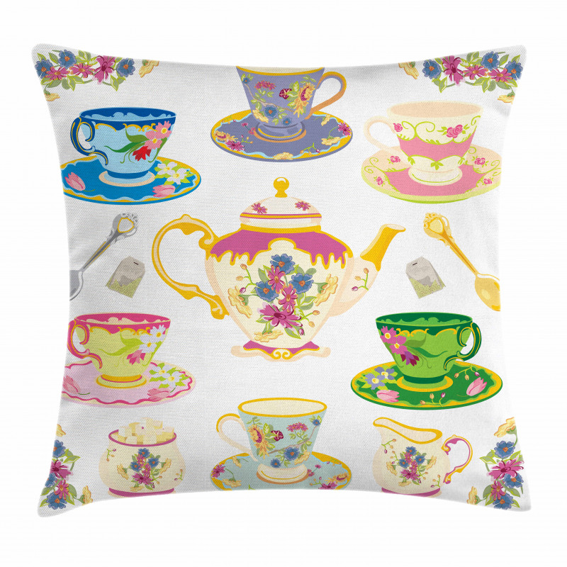 Vivid Teacups Sweets Pillow Cover