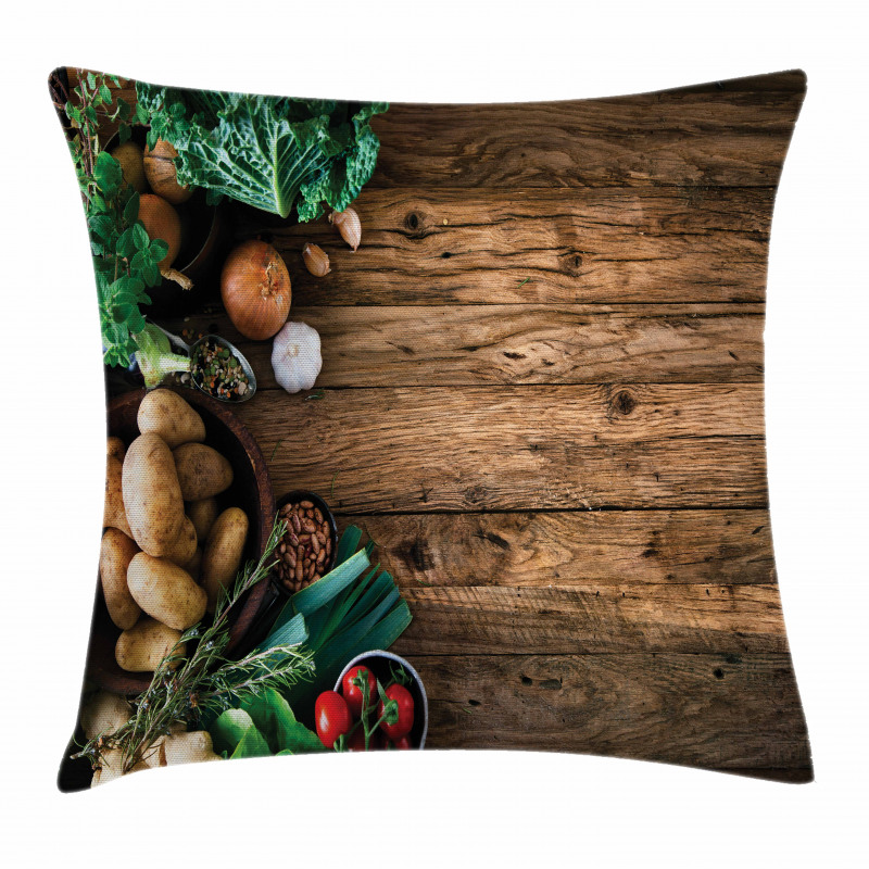 Wooden Table Vegetable Pillow Cover