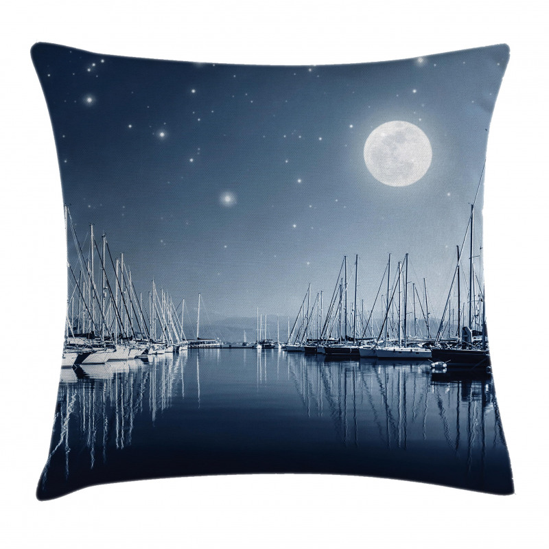 Calm Marina at Night Moon Pillow Cover