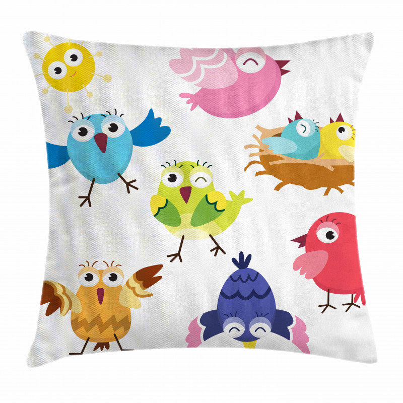 Funny Birds Sun Cartoon Pillow Cover