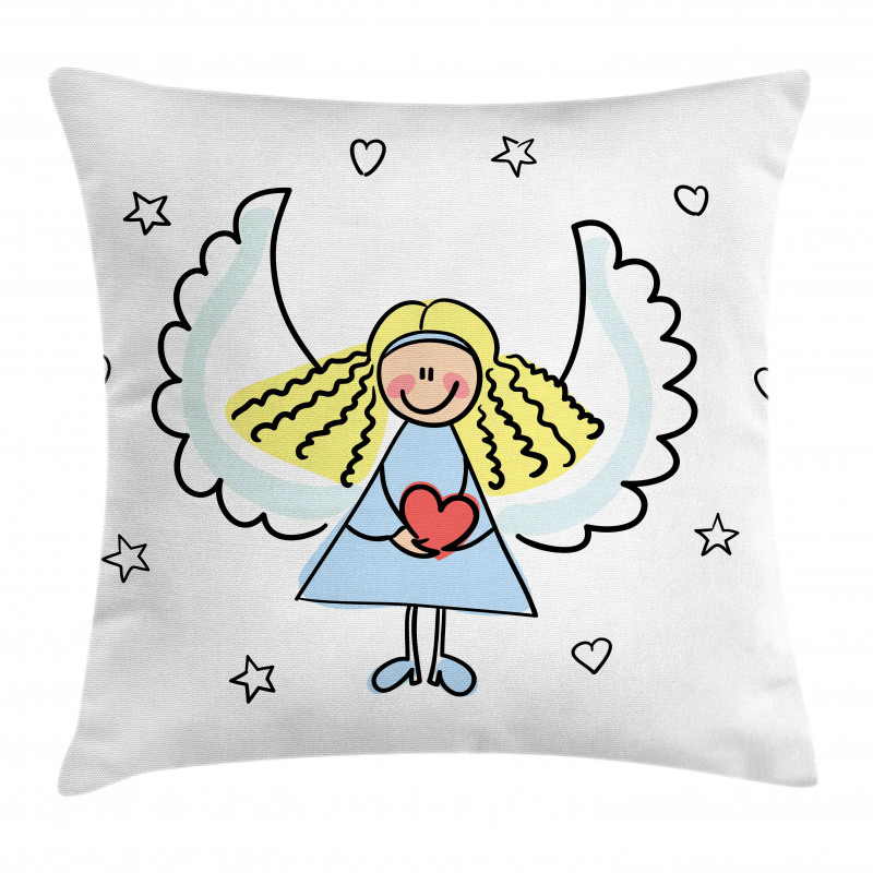 Little Girl Red Heart Pillow Cover