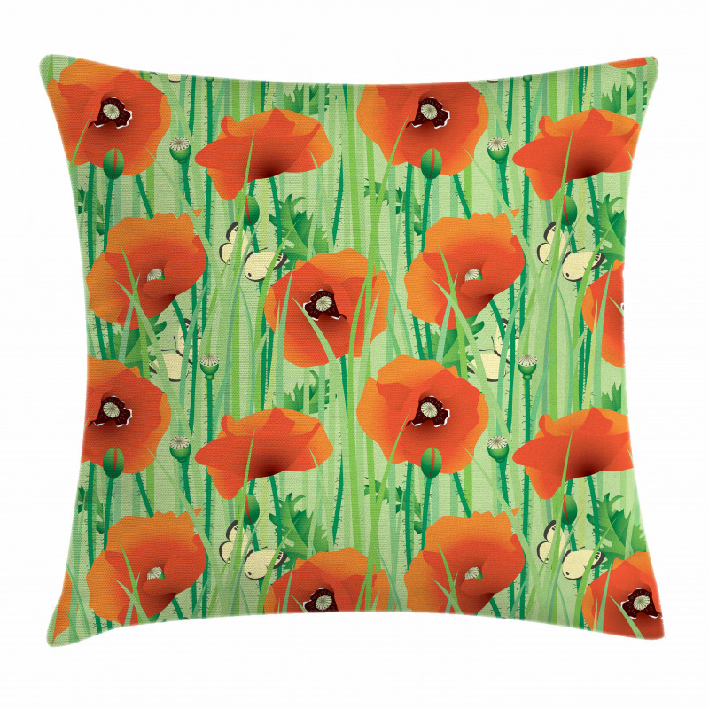 Poppy Flowers Field Pillow Cover