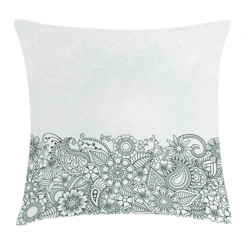 Outline Wildflowers and Leaves Pillow Cover