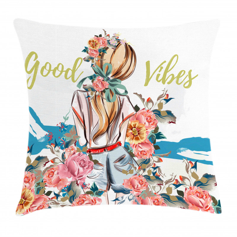 Girl Rose Flourish Pillow Cover