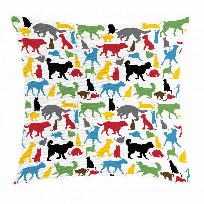 Colorful Cats and Dogs Pillow Cover