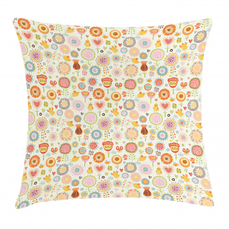 Flowers Singing Birds Pillow Cover
