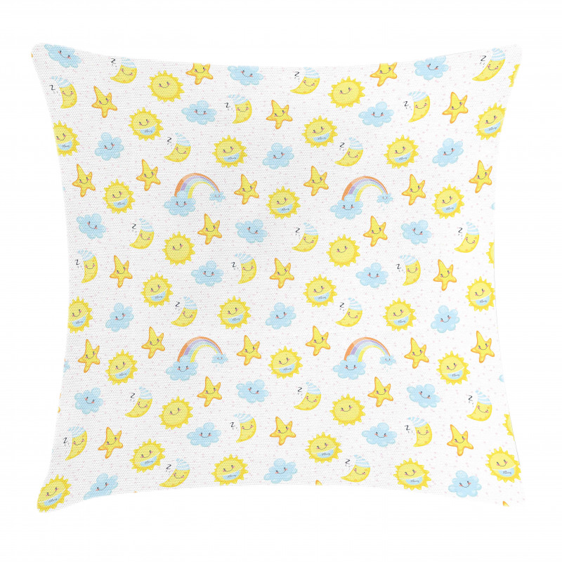 Happy Moons Stars Clouds Pillow Cover