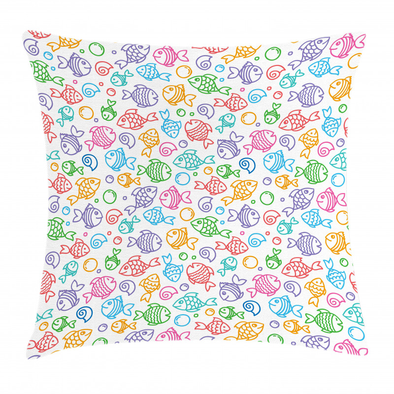 Doodle Fish Happy Aquarium Pillow Cover
