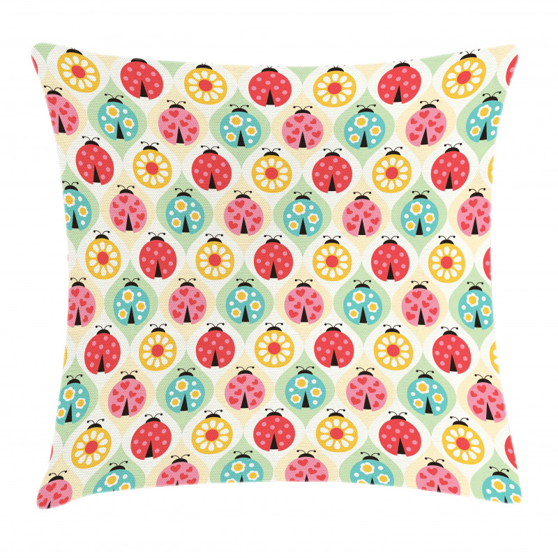 Ladybugs Retro Cartoon Pillow Cover