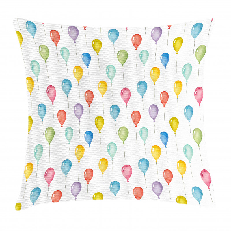 Flying Watercolor Balloons Pillow Cover