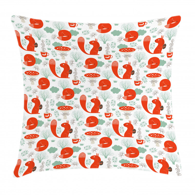 Squirrel Fox Fungus Tea Pillow Cover