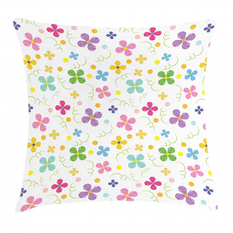 Spring Daisies Dots Sketch Pillow Cover