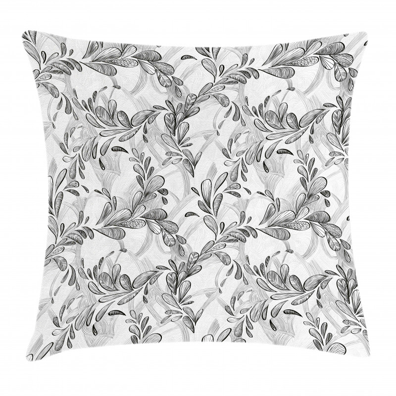 Monochrome Sketch Leaf Pillow Cover