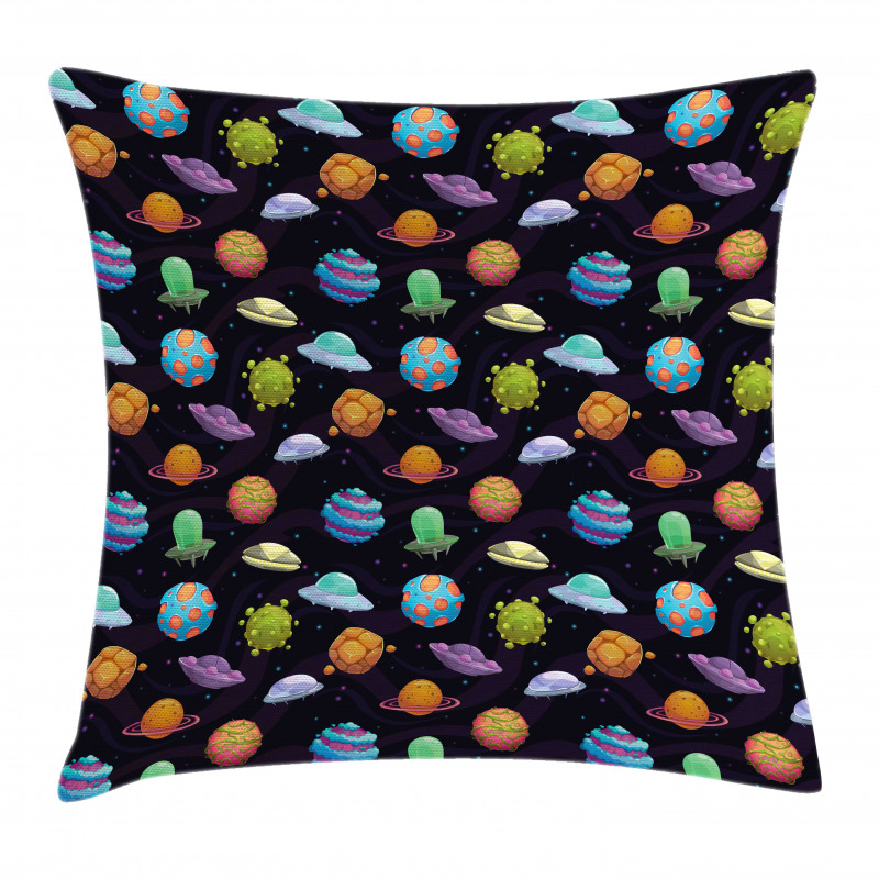 UFOs and Abstract Planet Pillow Cover