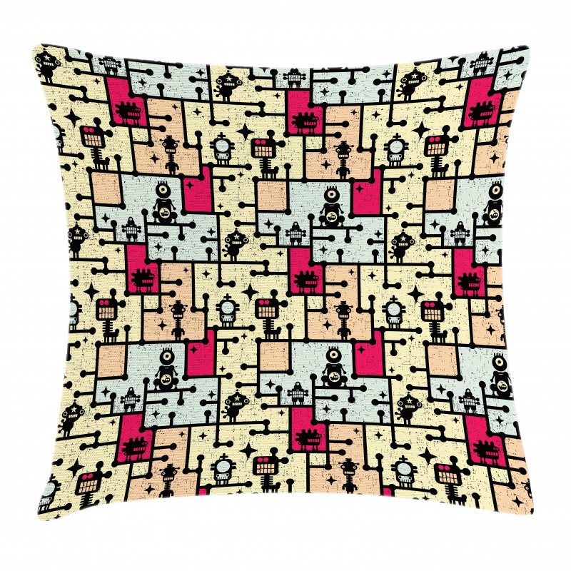 Robots on Grid Squares Pillow Cover