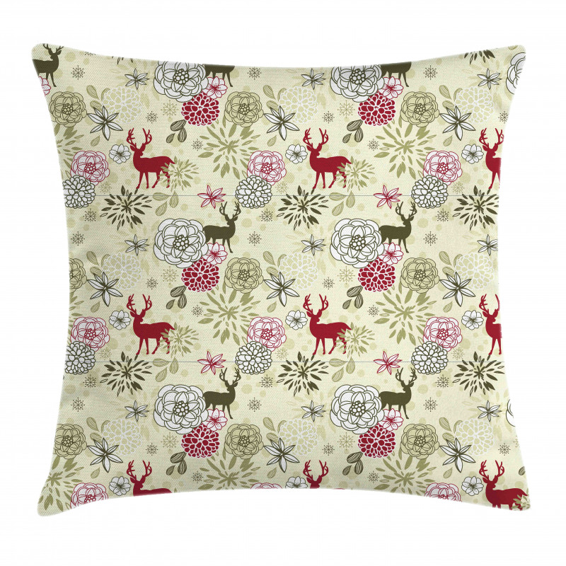 Deer Flowers Christmas Pillow Cover