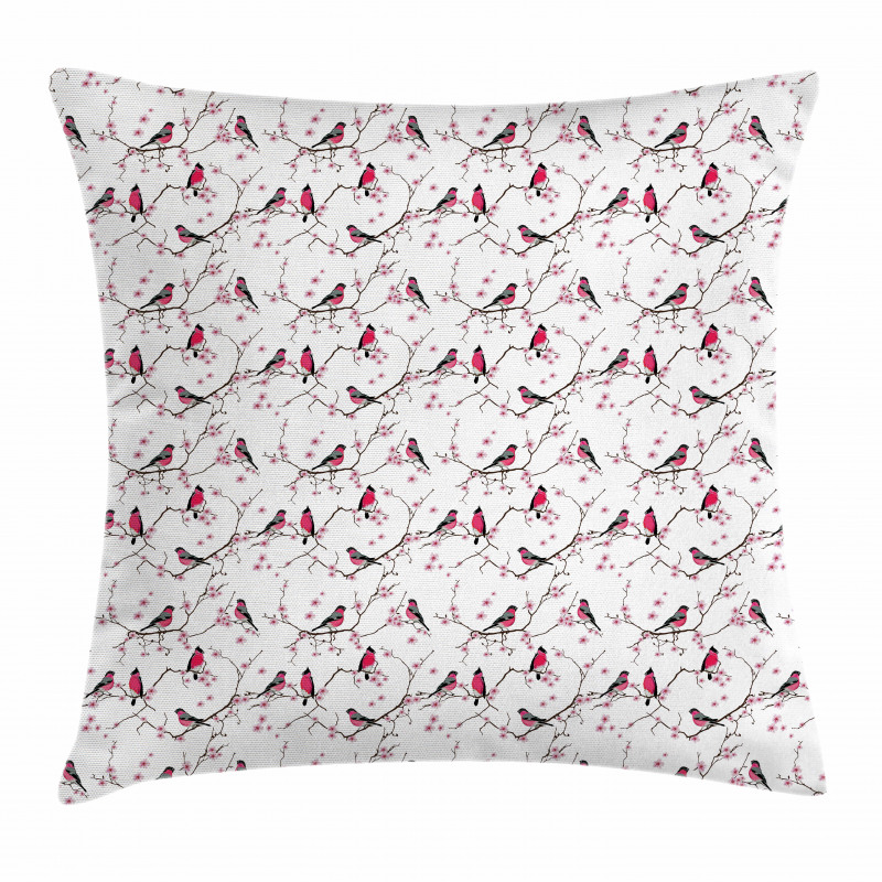 Bullfinch Birds Sakura Pillow Cover