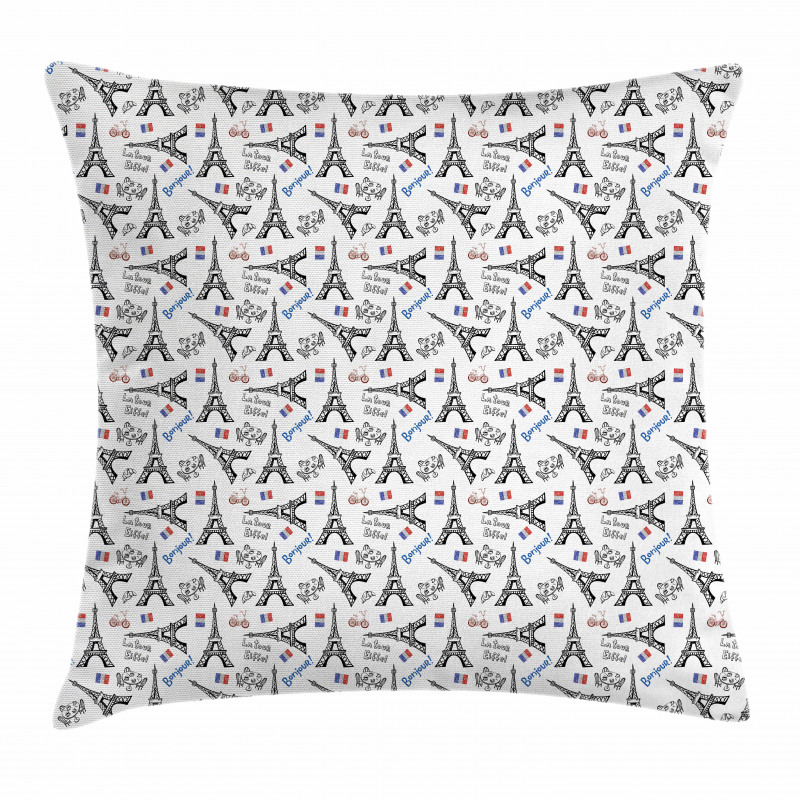 French Doodle Art Pillow Cover
