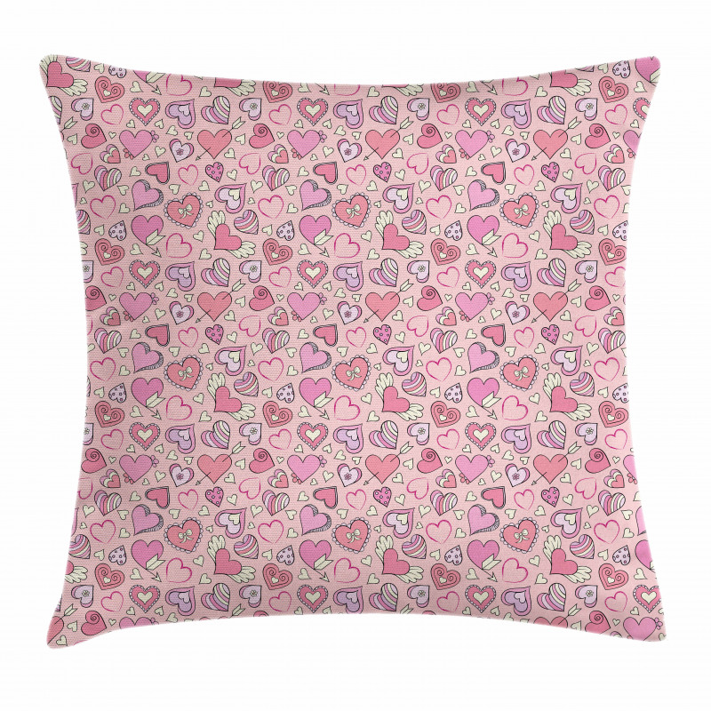 Romantic Doodle Heart Pillow Cover