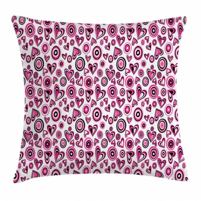 Pink Hearts and Circles Pillow Cover