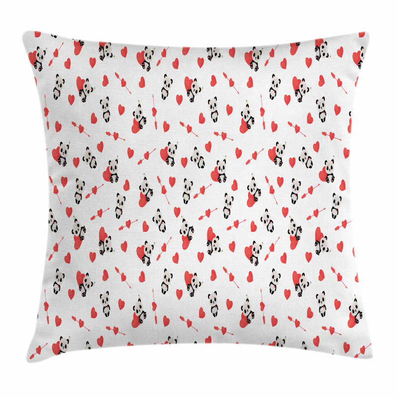 Panda with Hearts Pillow Cover