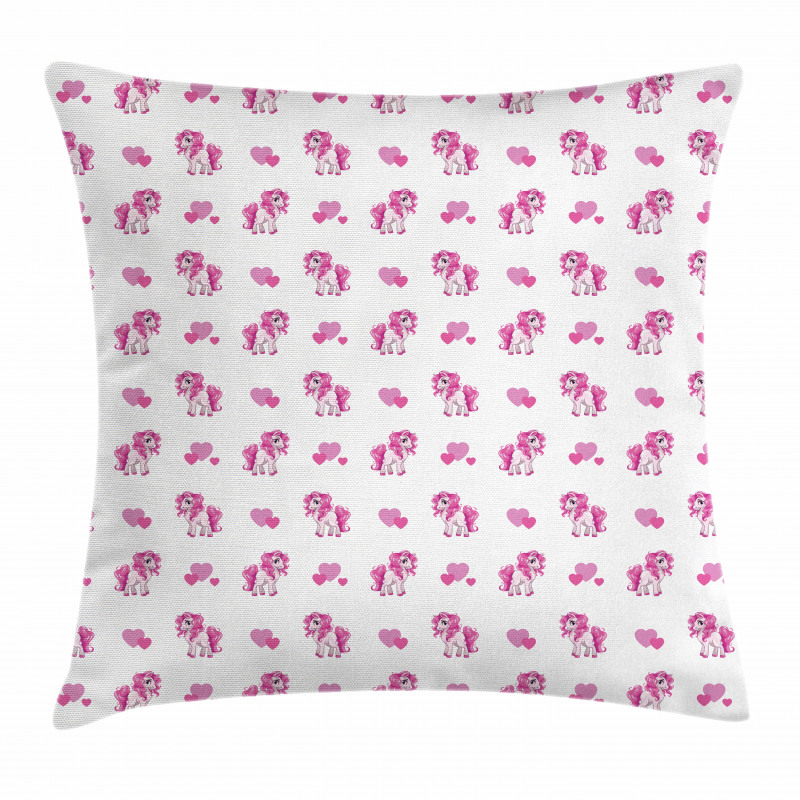 Pink Hearts Girls Pony Pillow Cover