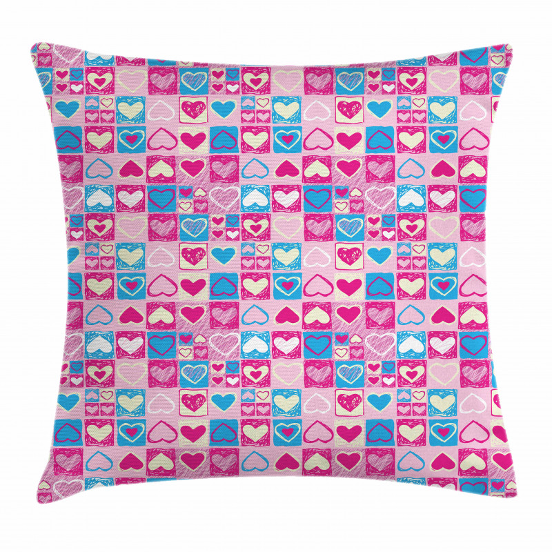 Sketchy Childish Hearts Pillow Cover