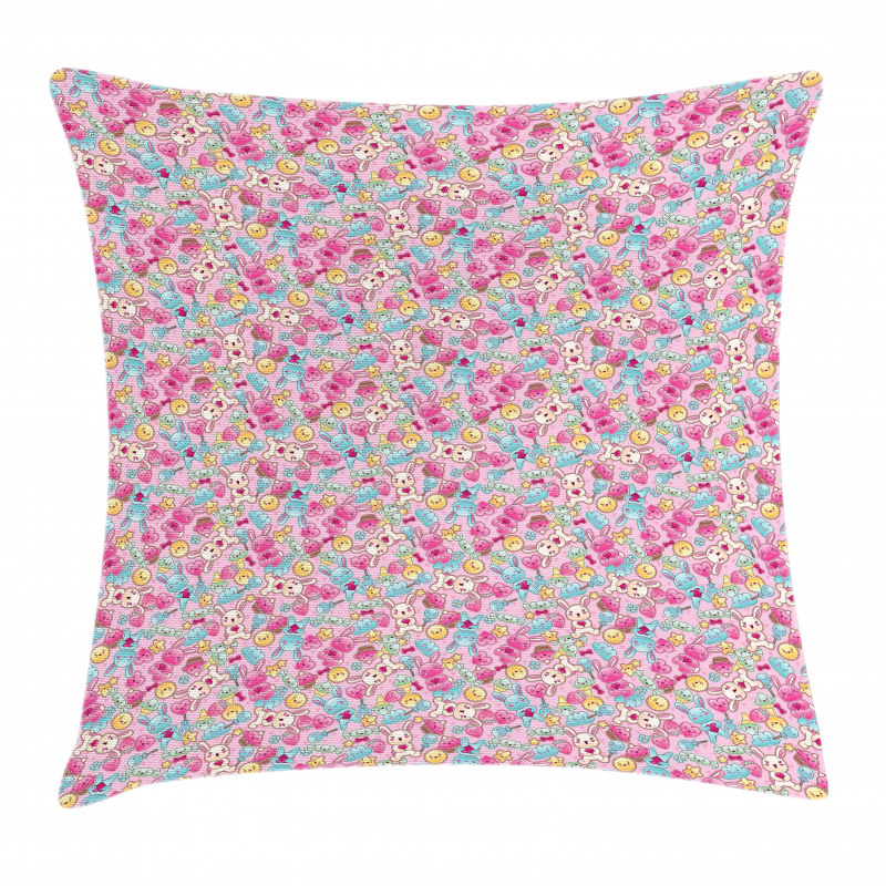 Kawaii Bunnies and Candy Pillow Cover