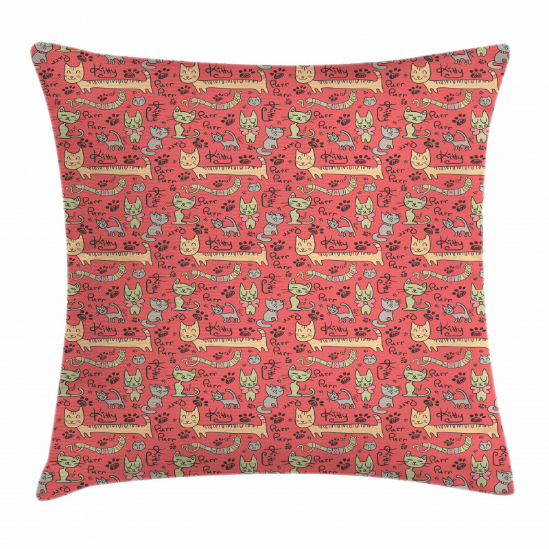 Kitty Doodle Paws Bow Tie Pillow Cover