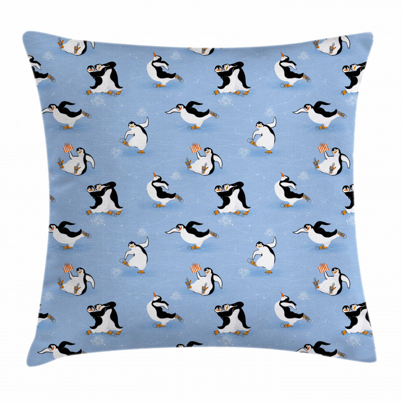 Skating Penguins Pillow Cover