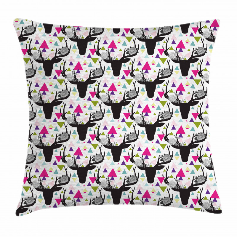 Animal Head with Antlers Pillow Cover