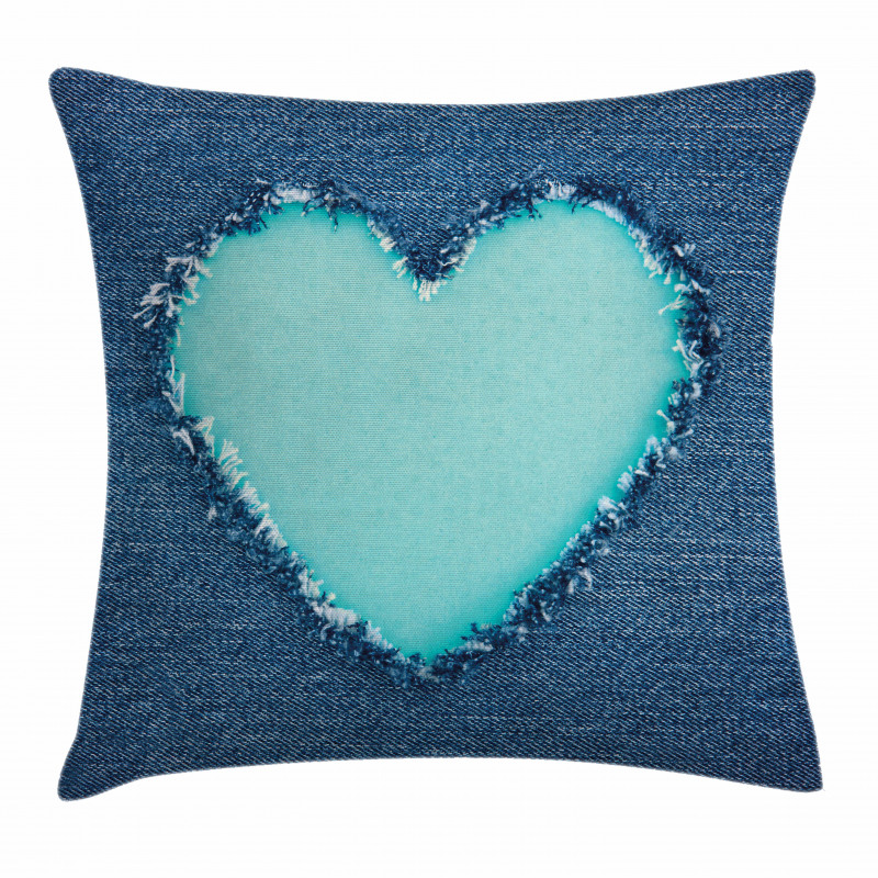 Denim Heart Love Pillow Cover