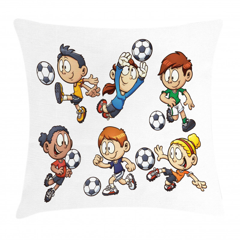 Cartoon Kids Playing Pillow Cover