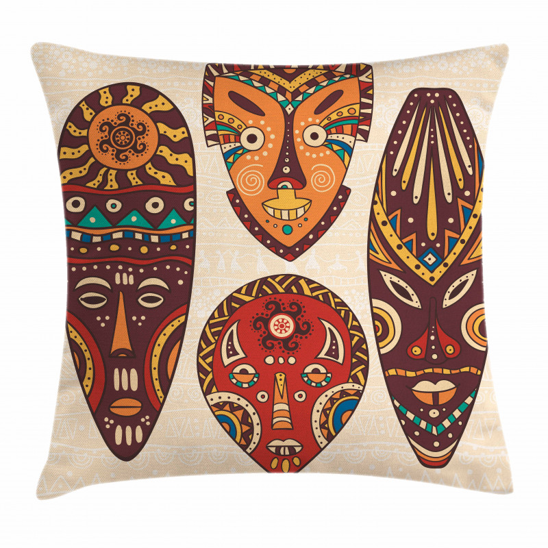 Indigenous Folk Mask Graphic Pillow Cover