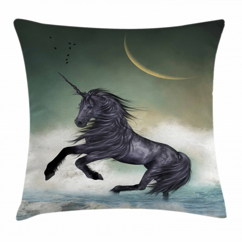 Black Unicorn in Ocean Pillow Cover